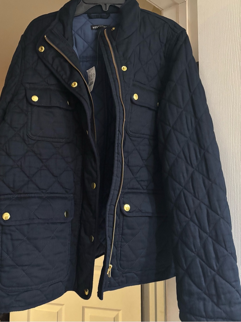 J. Crew Factory Quilted Navy Jacket with Gold Hardware